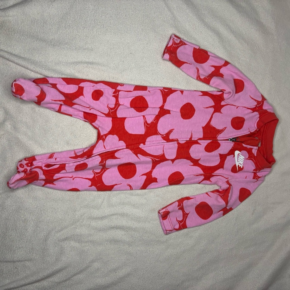 Nike Kids Pink and Red Floral Footed One-Piece